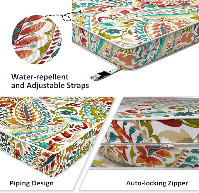 Outdoor Chair Cushions 22x22x3 Inch, Patio Seat Cushion Furniture Swing Set of 2, Water Repellent Chairs Wicker Cushion Pads with Couch Sofa in Garden, Pretty Paisley
