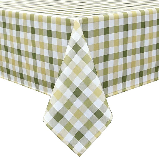 Classic Gingham Plaid Tablecloth Fabric - Rectangular 58x102 Inch Water Resistant Checked Table Cloth for Indoor/Outdoor Use - Table Cover for Kitchen, Picnics, Gardens, and Parties