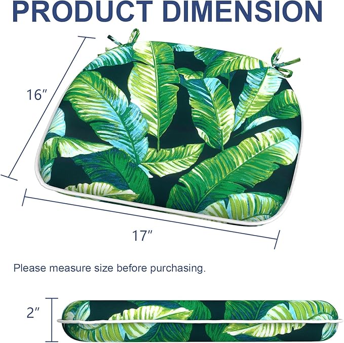 Outdoor Chair Cushions Set of 2, Water Resistant Patio Chair Pads with Ties, Seat Cushions for Home Garden Furniture Decoration, 16"x17", Hanalei Lagoon