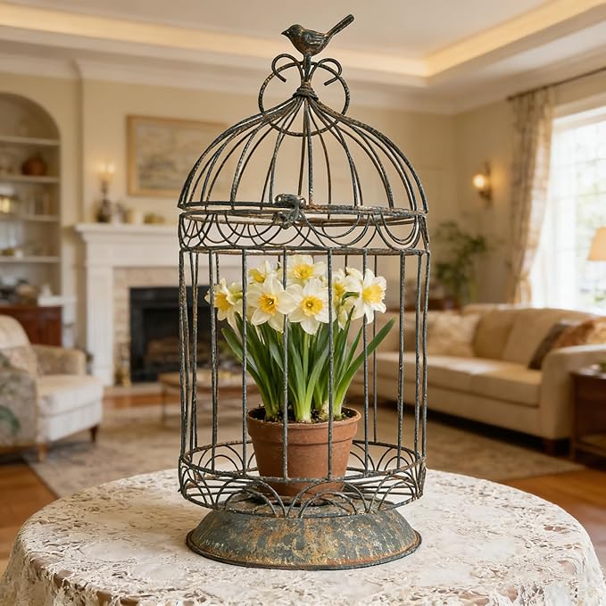 Rustic Metal Planter Holder Vintage Iron Birdcage Flower Planter Farmhouse Metal Climbing Vine Stand Antique Candle Holder Decoration for Garden Patio Balcony Outdoor Indoor Decor (styel#3)