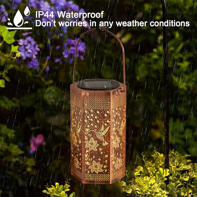 4 Pack Hummingbird Solar Lanterns Garden Decor - Gifts for Women Mom Grandma, Solar Lights Outdoor Waterproof Hanging Outside for Yard, Patio