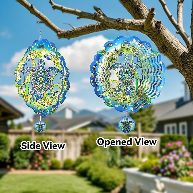 Wind Spinners,12 inch Sea Turtle with 360° Swivel Hook for Yard and Garden, Bird Wind Catcher, Metal Wind Spinners Outdoor for Lawn Hanging Crafts Decor Kinetic Yard Art Ornament Gifts