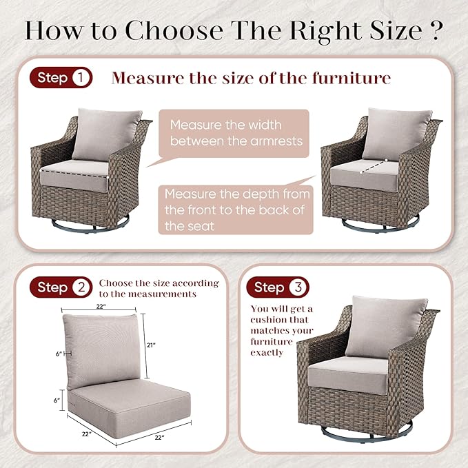 Luxury Outdoor Seat Cushion Set-22 x 24 x 6 Inch Outdoor Chair Cushions with Water Resistant & Removable Cover Outdoor Cushions for Patio Furniture Chair Sofa Couch