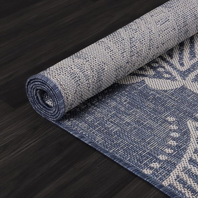 Medallion Outdoor Rug 10x14 Washable Outside Carpet for Indoor Patio Porch Waterproof Easy Cleaning Non Shedding Area Rugs Blue 10 x 14