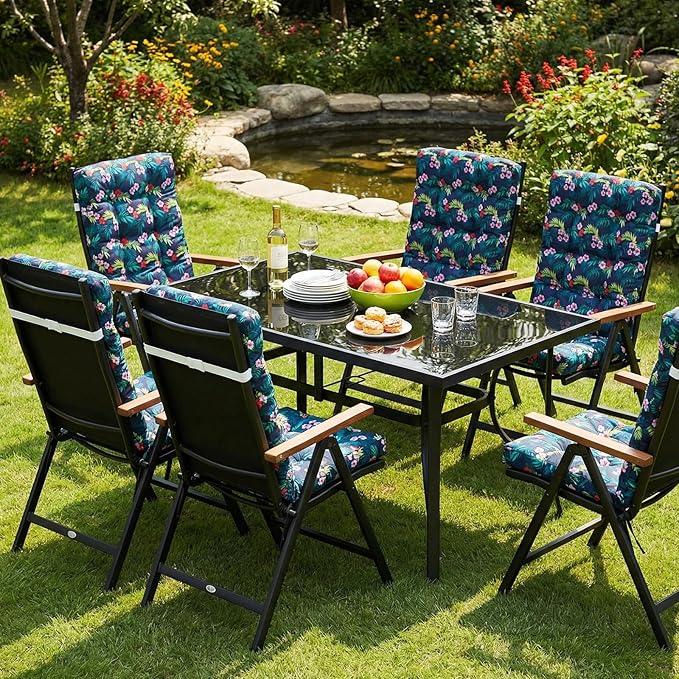 Hoteam 4 Set Outdoor Deep Seat Patio Chair Cushions Waterproof Patio Cushions Set 20 x 42 Inch for Furniture Replacement Removable Seat and Back (Black Plumeria)