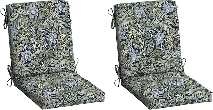 Arden Outdoor Dining Chair Cushion, 2 Pack, 20 x 20, Rain-Proof, Fade Resistant, Sapphire Morrison Floral