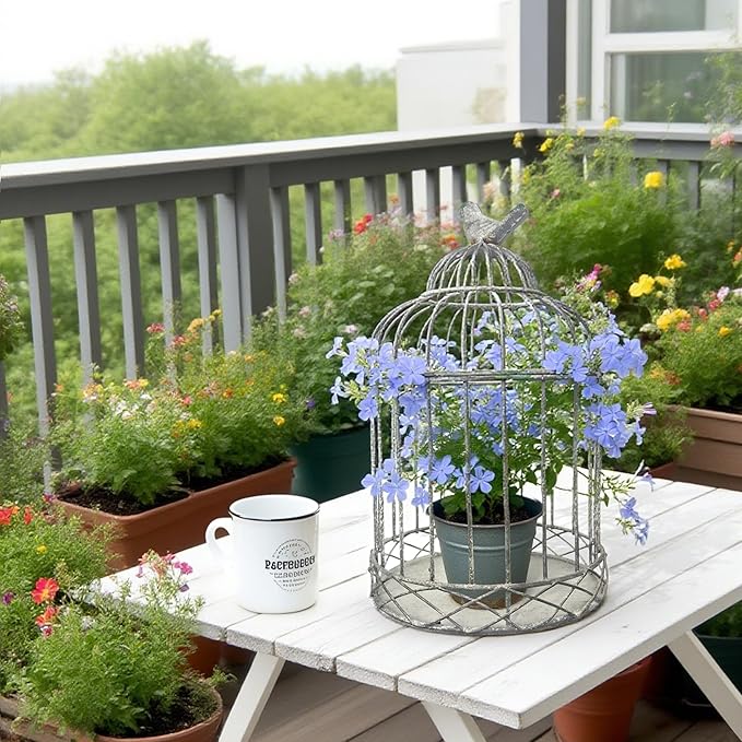 Rustic Metal Planter Holder Vintage Iron Birdcage Flower Planter Farmhouse Metal Climbing Vine Stand Antique Candle Holder Decoration for Garden Patio Balcony Outdoor Indoor Decor