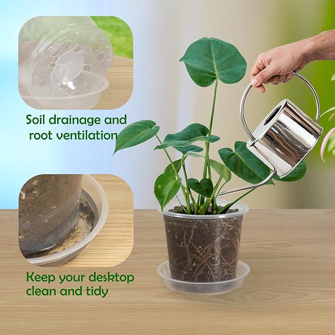 20 Pack 5 Inch Clear Nursery Pots with Drainage and 20 Pack Plant Saucers, Plant Pots for Plants Transparent Potting Containers for Plants Seeding Starter Pot (Clear, 5 Inch)