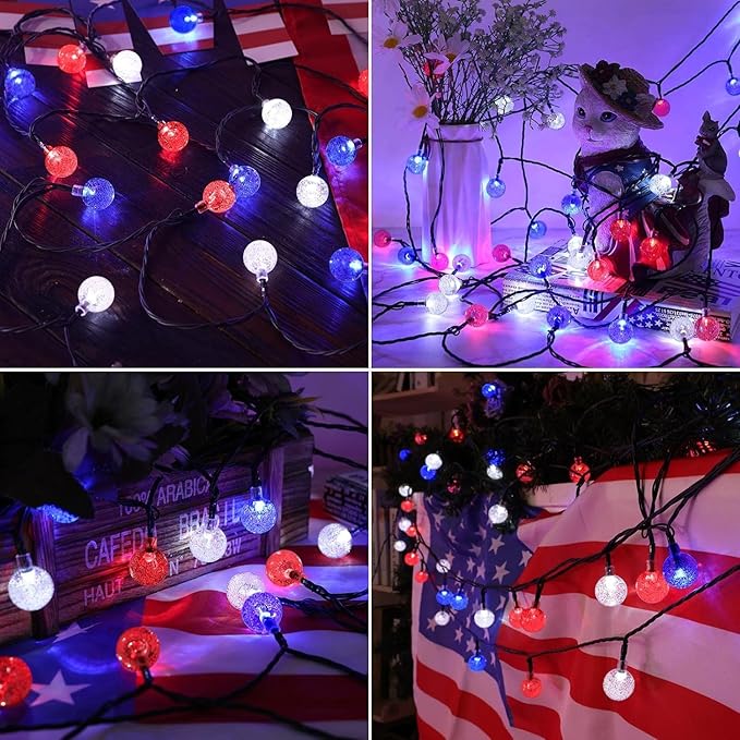 Solar String Lights, Small Crystal Ball ，Outdoor String Light 60 LED 40ft 8 Lighting Modes Waterproof Solar Powered Patio Solar Light for Garden Yard Porch Wedding Party Decor (Rainbow-Colored)
