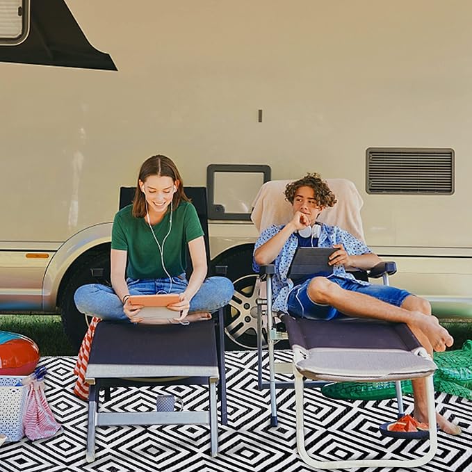 Reversible Mats, Outdoor Patio Rugs, Plastic Straw, Modern Area Rug, Floor Mat, RV, Patio, Backyard, Deck, Picnic, Beach, Trailer, Camping (Diamond Black & White, 5' x 8')