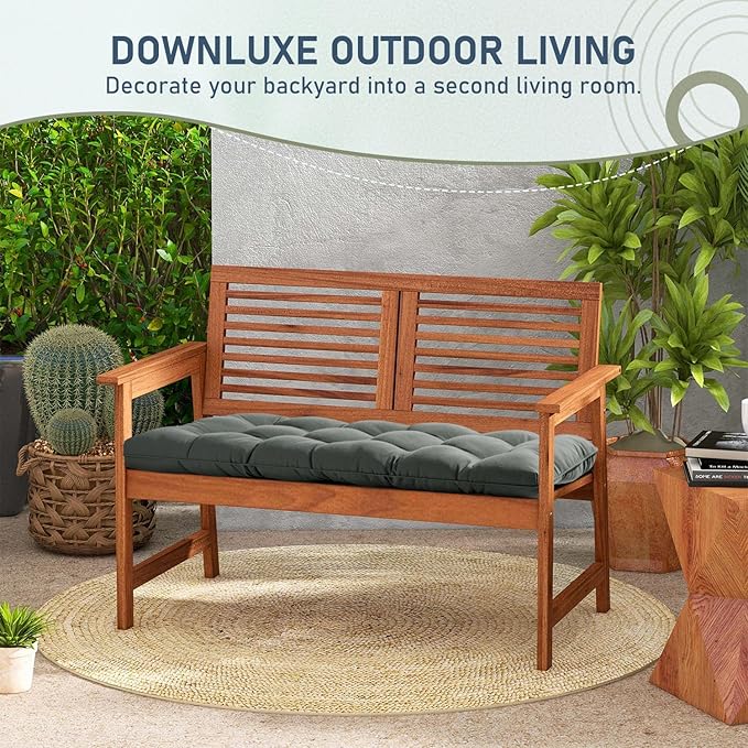 downluxe Outdoor Bench Cushion for Patio Furniture, Waterproof Tufted Overstuffed Porch Swing Cushions, Thick Outdoor Loveseat Cushions, 44" X 19" X 5", Dark Grey, Set of 1