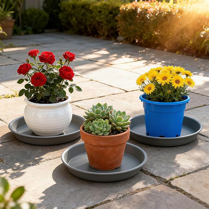 TITE Plant Saucer Heavy Large Planter Durable Thicker Plastic Plant Trays for Indoors and Outdoor,Plant Saucer Drip Trays (Grey, 14 inch)