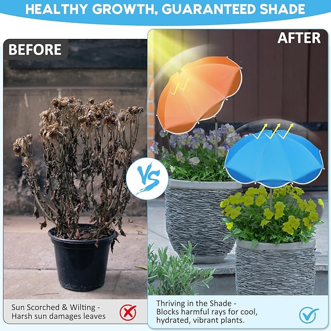 23.6" Adjustable Garden Umbrella Shade for Outdoor Use, Potted Greenery & Garden Beds – Angle-Adjustable Sun Protection