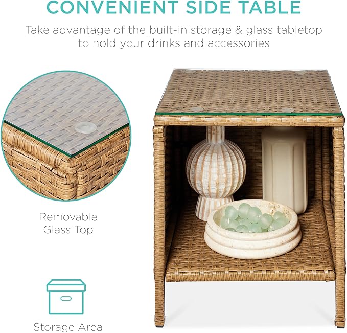 Best Choice Products 3-Piece Outdoor Wicker Conversation Bistro Set, Space Saving Patio Furniture for Garden w/Side Table - Natural/Ivory