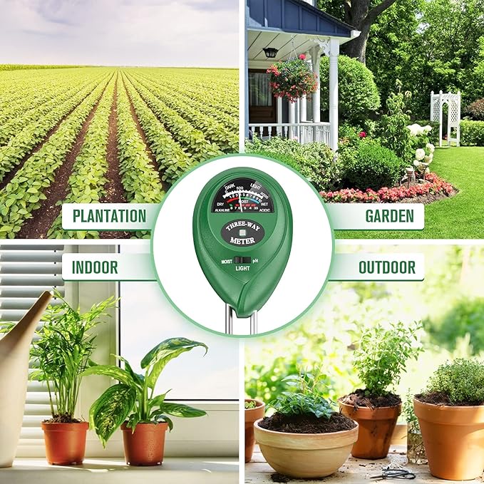 Atree Soil pH Meter, 3-in-1 Soil Tester Kits with Moisture,Light and PH Test for Garden, Farm, Lawn, Indoor & Outdoor (No Battery Needed)