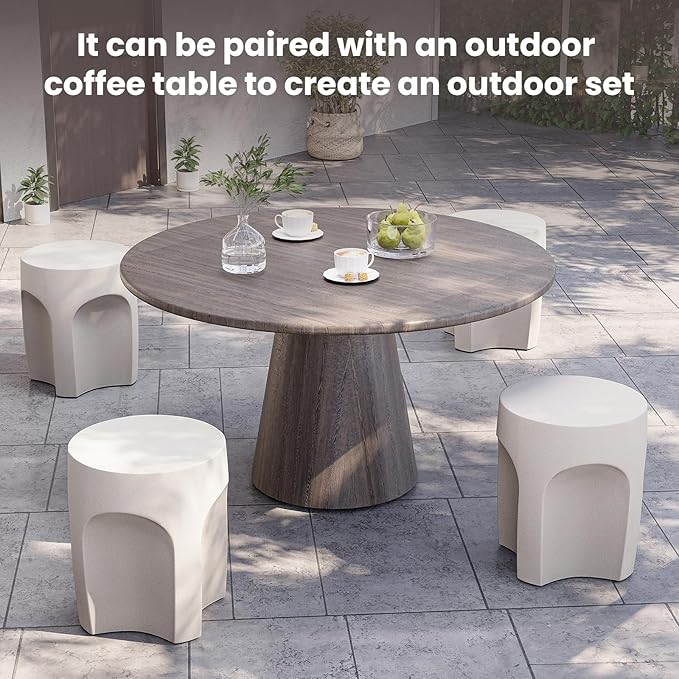SUNBURY Outdoor Side Tables, 17" H Concrete Accent End Table, Indoor Small Round Patio End Plant Stands Outside, Garden Stools for Yard, Arch Shape Spotted White