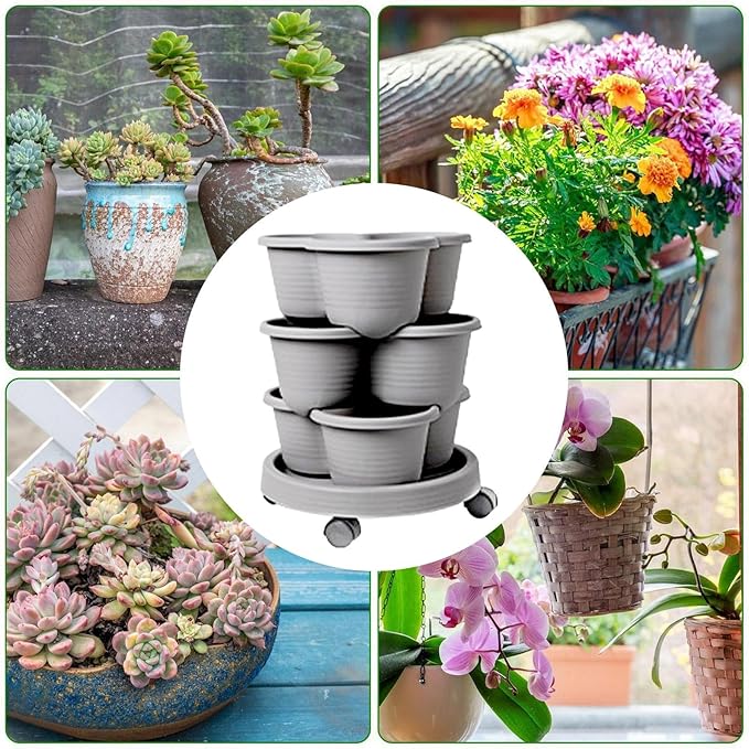 Stackable Planter - Vertical Garden Tower Stackable Planter | Vegetable Tower, Container with Removable Wheels & Tool Kit, Flower Pots Plant Growing System for Indoor Outdoor