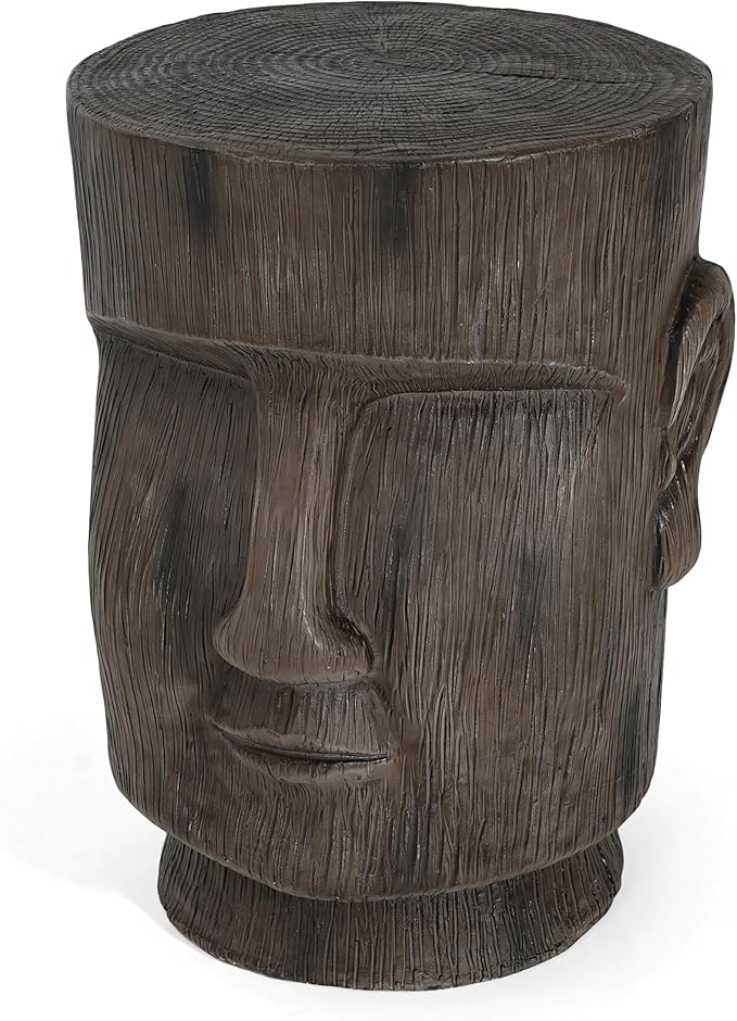 14.1" Side Table,Easter Island Moai Statue Pedestal End Table Stool,for Home Patio Deck Sunroom Garden Balcony Yard Lawn,Light Grey