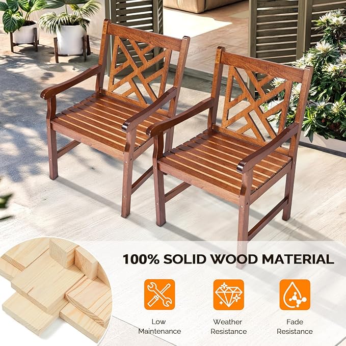 VINGLI Outdoor Dining Chairs Set of 6, Heavy Duty 330 LBS Wooden Patio Chairs with Comfortable Backrest, Solid Wood Patio Dining Chairs Garden Chairs for Yard, Front Porch and Deck (Teak, 6 PCS)