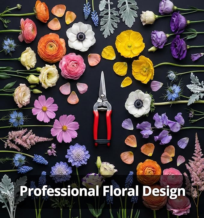 Gardeness Pruning Shear Straight Pruning Snip 2PCS Stainless Steel Florist Scissors, Multi-Tasking Precision Hand Pruner Herb Snips Flower Clippers Bonsai Trimmers Ergonomic Handle Garden shear