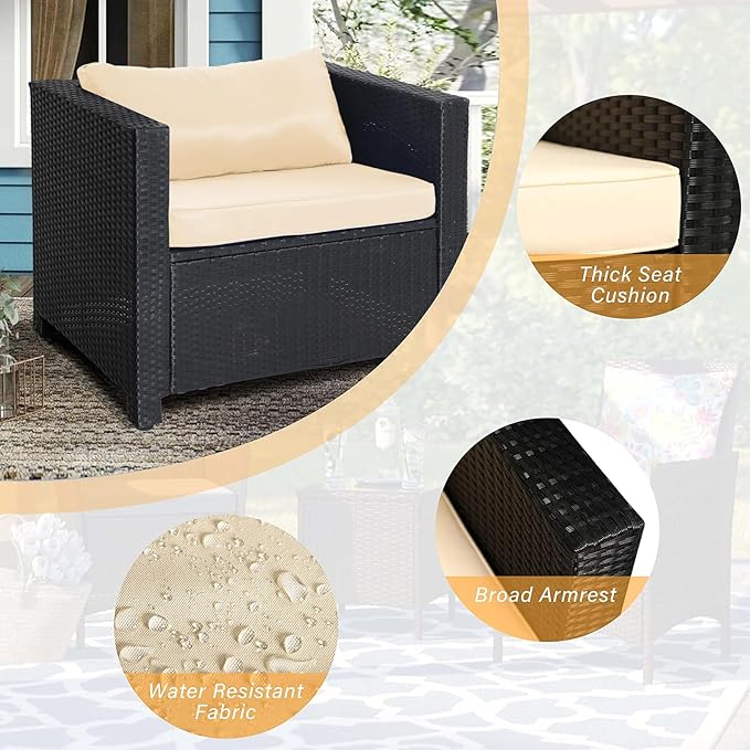 Wicker Patio Chairs,Outdoor Rattan Chairs with Cushion,Patio Furniture for Gardens, Backyards, Balconies,Poolside(Beige)