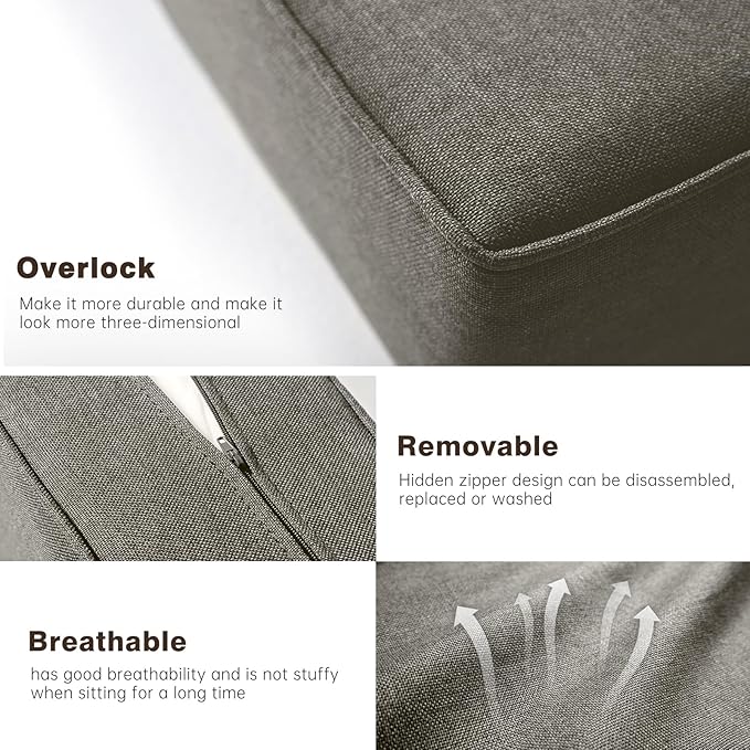 Belord Luxury 4" Thick Smile Outdoor Cushion Set - 22 x24 Inch 28D Sponge Filling Fade-Resistant Chair Cushions, Spill Proof Removable Patio Furniture Replacement Cushion for Sofa Bench - Grey