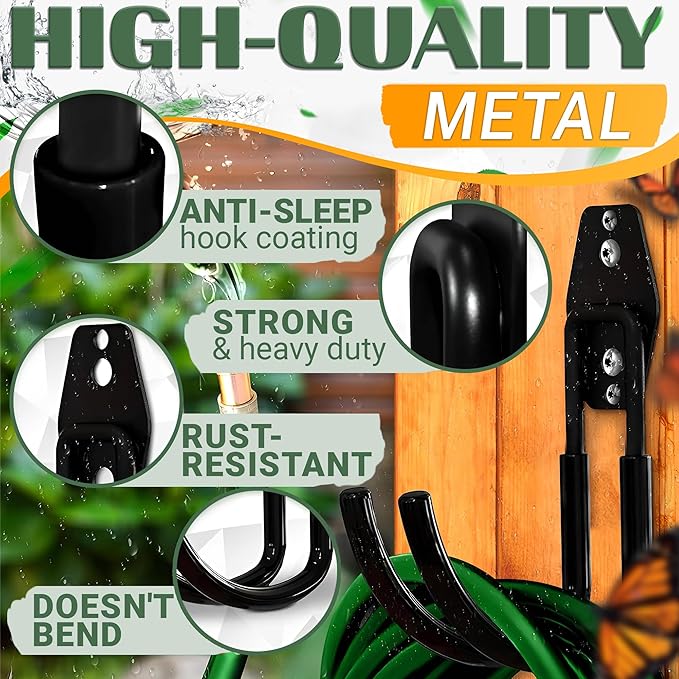 Hose Hook Wall Mount - Rust-Resistant, Scratch-Free, Strong Design, Anti-Slip Coating and Fast Setup - Garden Hose Hanger Wall Mount for Up to 66 lbs for Organizing Tools, Accessories, and Equipment