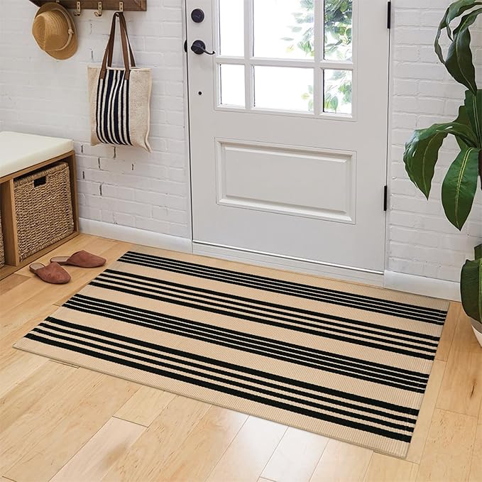 OJIA Front Door Mat 24"x51", Machine Washable Porch Rug Outdoor Door Mat Striped Entryway Rugs Indoor Outdoor Rugs Cotton Woven Entry Rug for Kitchen/Bathroom/Farmhouse/Home Entrance