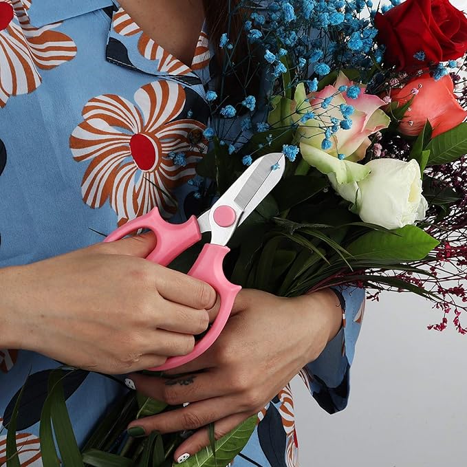 Garden Pruning Shears Scissors with Comfort Grip Handle, Premium Steel Professional Floral Scissors, Perfect for Arranging Flowers, Pruning, Trimming Plants, Gardening Tool (Pink)