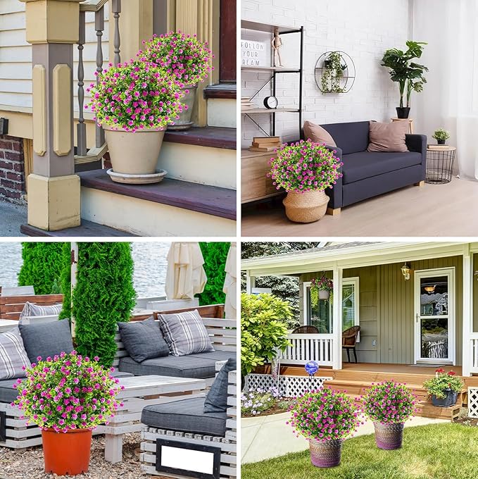 Yunlly 2 Pcs Outdoor Artificial Topiary Ball Trees 22" with Colorful Flowers, Boxwood Fake Bushes Shrubs with Spike, UV Resistant Evergreen Plants for Front Porch Garden Decor (Purple)