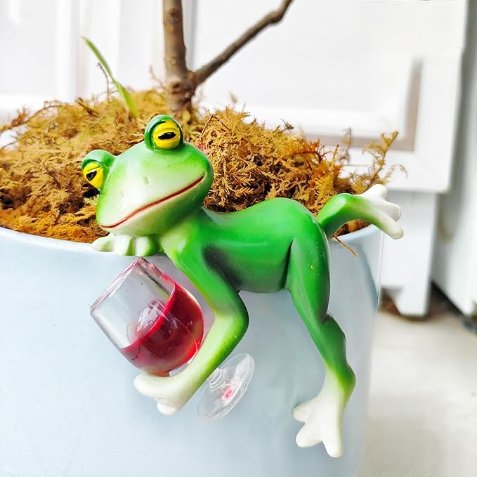 Plant Decorations for Pots:Tiny Frog Figuriner Outdoor/Indoor Planter&Home Decor| Garden Decor for Frogs Lovers | Frog Planter Hugger-Cute Frogs Figurines for Flower Pot