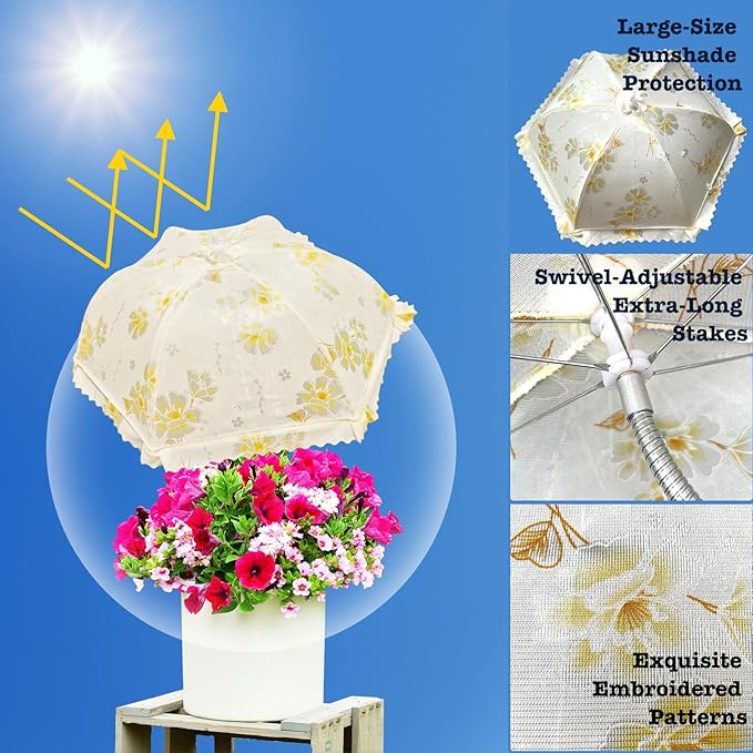 TIMSO Adjustable 3 Pack Plant Shade Umbrella for Outdoor Garden - Sun Protection Cloth & Umbrella for Plants, Potted Plants, and Garden Beds