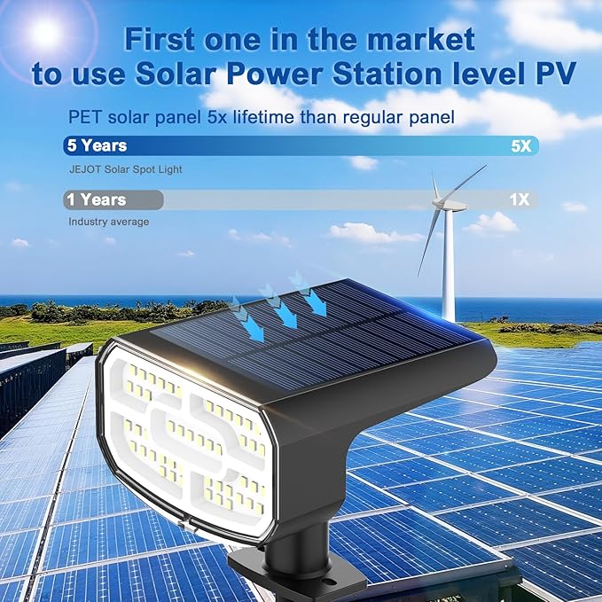 Solar Lights Outdoor Waterproof IP65, Super Bright LED, 6500K 2 Lighting Modes, Solar Powered Yard Garden Solar Spot Lights for Outside Landscape Auto On/Off -6 Pack