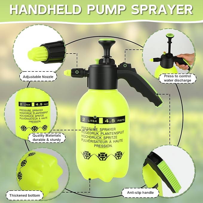 2 Pcs 0.5 Gallon Handheld Pump Sprayer with Adjustable Nozzle and Safety Valve for Watering Plants Home Cleaning and Garden Use Yellow