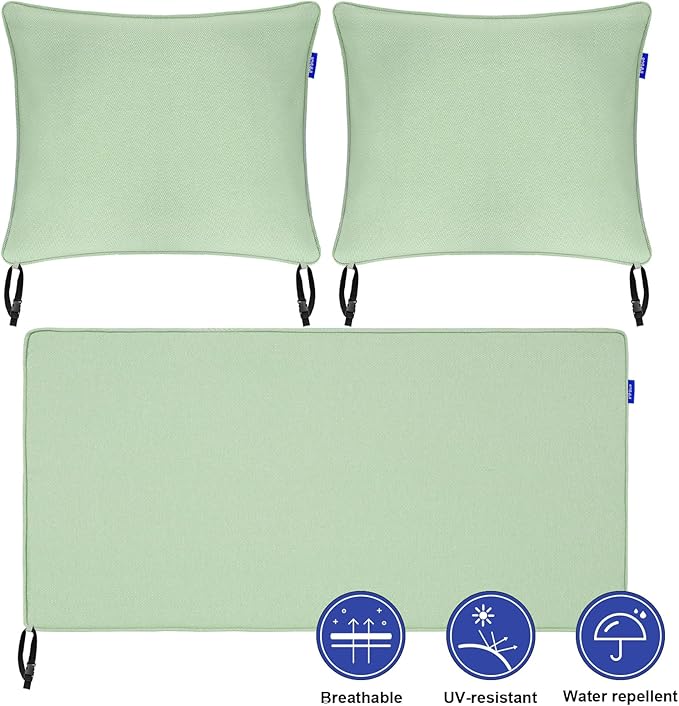 Outdoor Loveseat Cushion Set 44''x24'', Outdoor Cushions for Patio Furniture with Fastness Cover, Water Repellent Outdoor Seat Cushion and Couch Back Cushions for Bench, Swing (Light Green, 2 Sets)