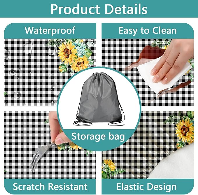 Picnic Table Cover with Bench Covers and Bag, Outdoor Waterproof Windproof Tablecloth with Elastic Edges. Camping Accessories RV Gear Campers 60x30 Inches 3 Pcs Set Black-White Checkered