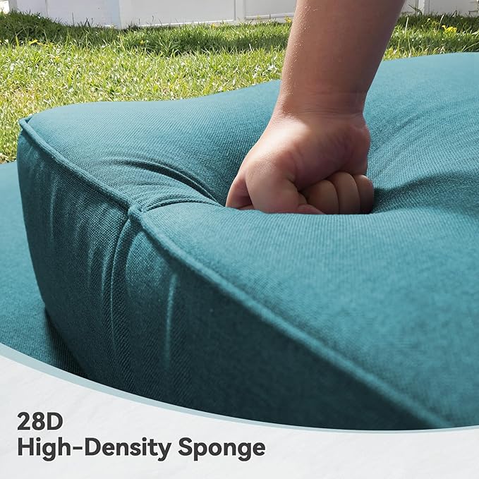 6" Thick Outdoor Cushions 22x24x6, 3-Set Deep Seat Patio Cushions with Removable Cover, Waterproof & Fade Resistant Replacement for Wicker Chair, Loveseat, Sofa - Peacock Green