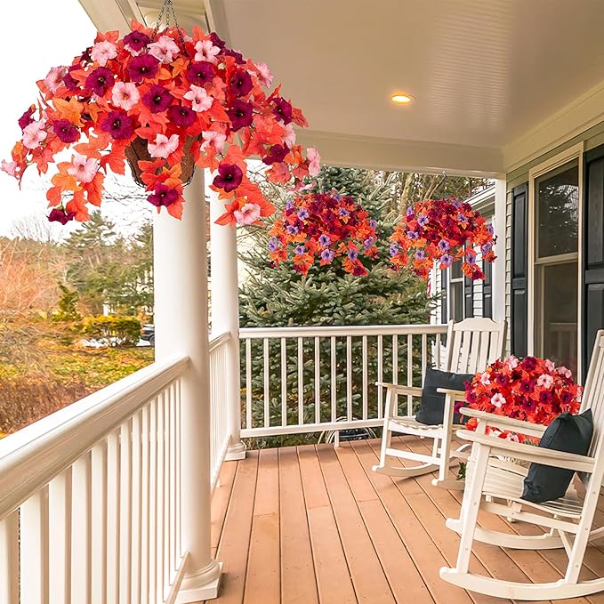 2Pcs Fake Fall Flowers for Outdoor Decoration Artificial Fake Silk Flowers Faux Fall Plants, Uv Resistant Autumn Flower for Garden Porch Balcony Realistic Thanksgiving Decor (Burgundy Pink)