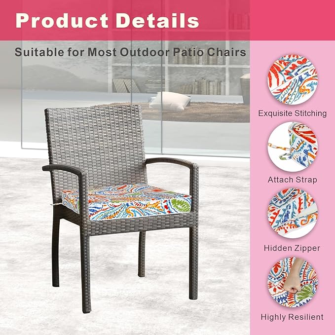 JMGBird Outdoor Patio Chair Cushions 19x19 Inch Set of 2 - Waterproof Square Seat Cushions with Ties for Garden Furniture, Weather Resistant Patio Cushions with High Density Foam