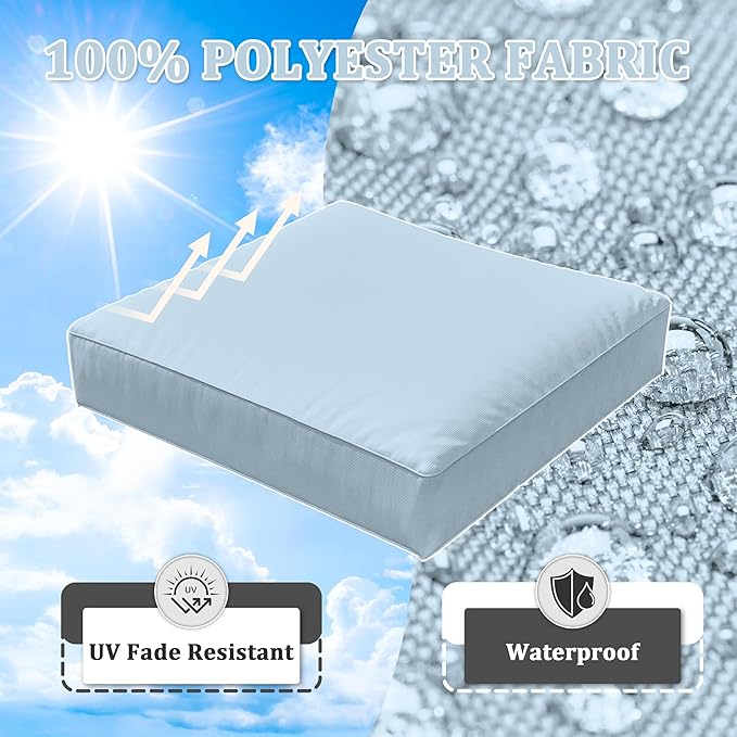 8-Piece Outdoor Cushions for Patio Furniture Thick Outdoor Chair Cushions Resilient Foam Waterproof Deep Seat Cushion Replacement for 3-Seat Sectional Sets Liner&Cover Light Blue