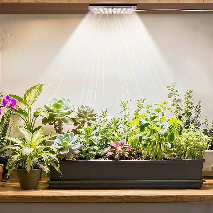 Stick-On Under Cabinet Grow Lights with Timer, High PPFD Sun-Like Full Spectrum LED Puck Light for Indoor Plants, Succulents, Mini Spotlight for Shelves, Terrarium & Display Case (3500K Warm White)