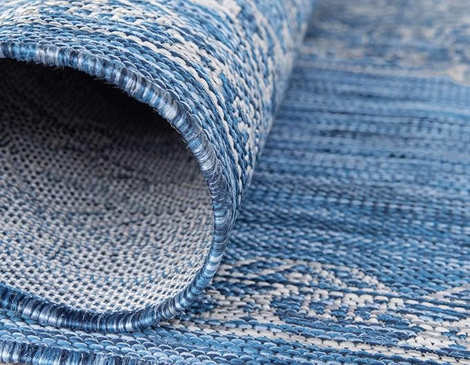 Unique Loom Outdoor Traditional Collection Area Rug - Antique (4' 1" Round, Blue/ Gray)