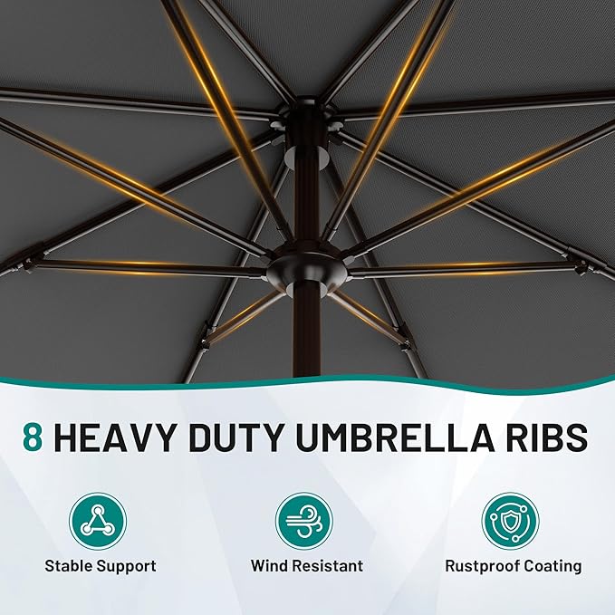 AreShark 9 FT Patio Umbrella for Outdoor, Outdoor Umbrella with Push Button Tilt and Crank, Outdoor Patio Umbrellas with 8 Sturdy Ribs for Market, Garden, Deck, Backyard, Pool (Charcoal Gray)
