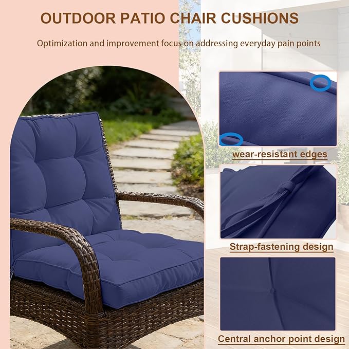 2 Piece Outdoor Patio Chair Cushions, Fade Resistant Outdoor Cushions for Patio Furniture, 6 inch Thickened Rocking Chair Cushions Set (Blue, 24x24x6 inch - 2 Pieces)