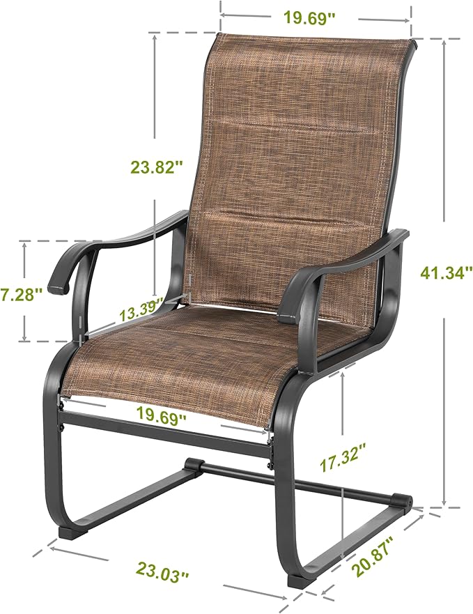 NUU GARDEN Patio Dining Chairs Set of 2, All Weather Outdoor Padded Textilene Patio Chairs, Breathable Spring Motion Textile High Back Outdoor Dining Chairs for Backyard, Lawn, Deck, Brown