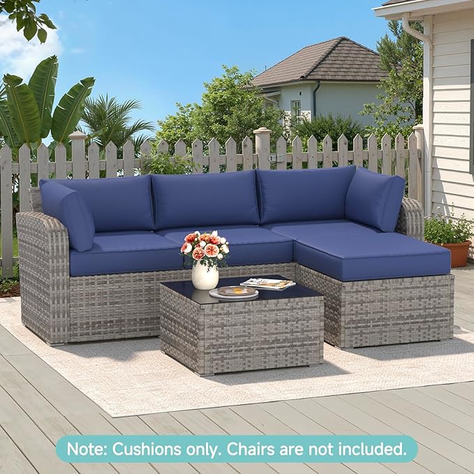 HOMREST Outdoor Replacement Cushions for Patio Furniture,Water-Repellent Sofa Cushion for 4-Seat Rattan Wicker Sectional Patio Conversation Sets,9-Piece Cushions Set for Outdoor Couch,Navy Blue