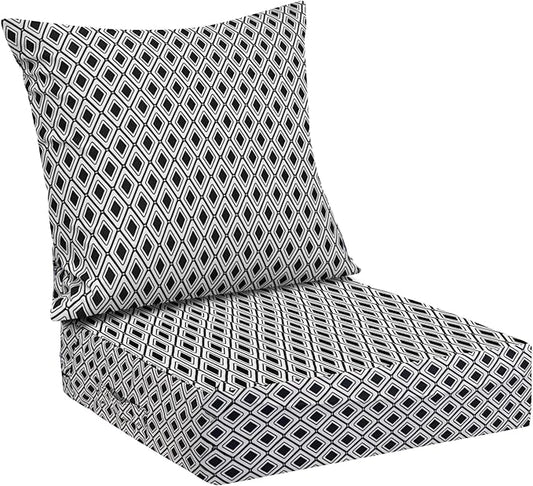 Outdoor Cushions for Patio Furniture,Outdoor Seat Cushion Set 24 x 24 x 5.75 Inch,Waterproof & Fade Resistant Outdoor Chair Cushions,Deep Patio Chair Cushion with Removable Cover,Black Geometry