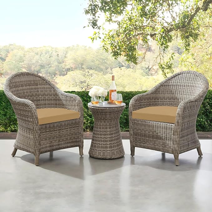 downluxe Outdoor Chair Cushions Set of 2 for Patio Furniture, Water-Resistant Patio Chair Cushions with Ties, High Density Foam Outdoor Seat Cushion, 17" X 16" X 2", Khaki