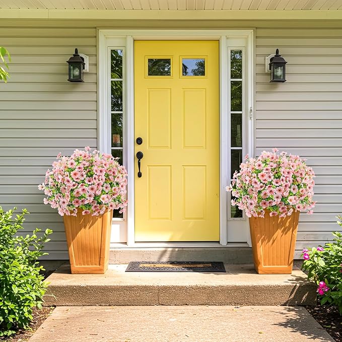 Artificial Flowers Outdoor Faux Plants UV Resistant Fake Patio Flowers Plastic Greenery Plnats Outside Bulk for Spring Garden Hanging Planter Home Vase Decor, 24 Bundles (Pink)