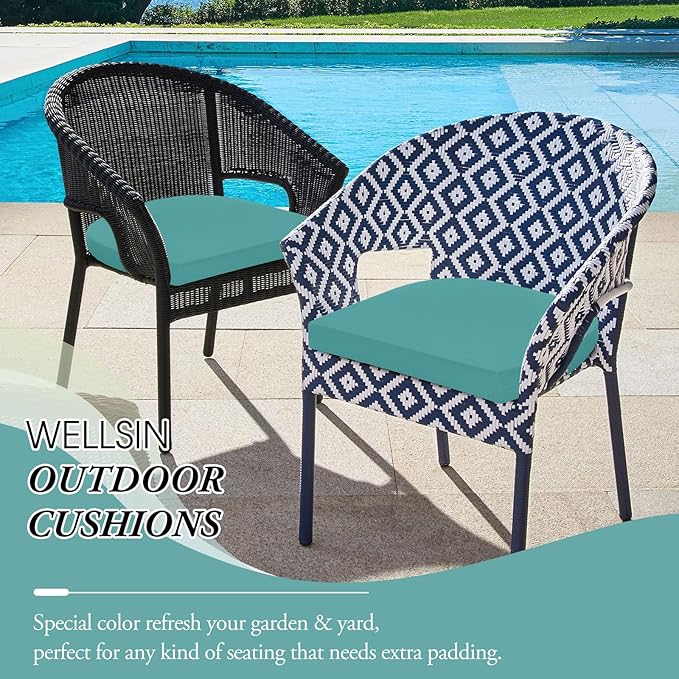 Wellsin Outdoor Chair Cushions for Patio Furniture - Patio Chair Cushions Set of 4 - Water Resistant Round Corner Outdoor Seat Cushions 17"X16"X2", Teal